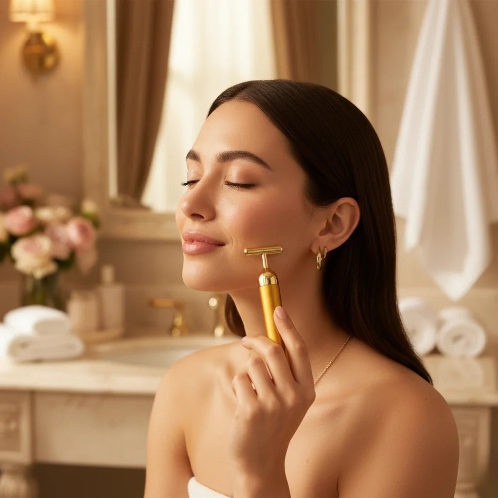 Trovixa™ 24K Gold Electric Facial Massage Roller – Glow & Relaxation Tool